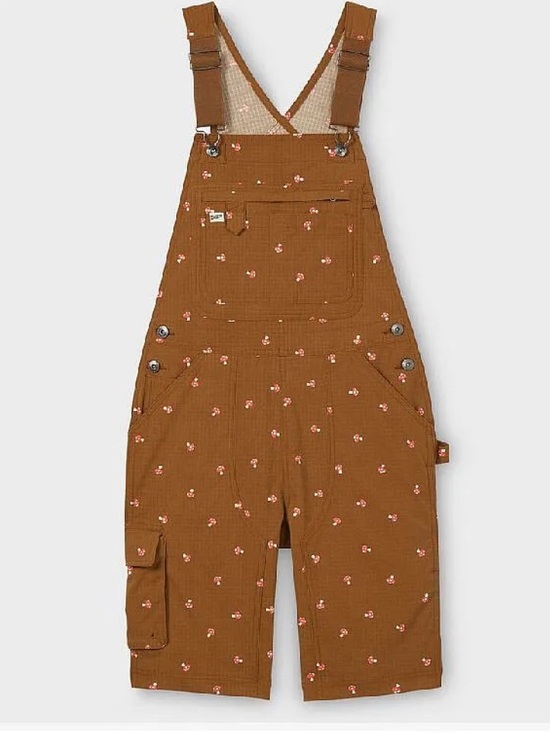 Duluth Trading Co Pants - Duluth Trading Co Brown Overalls with Tiny Pink Mushroom Print